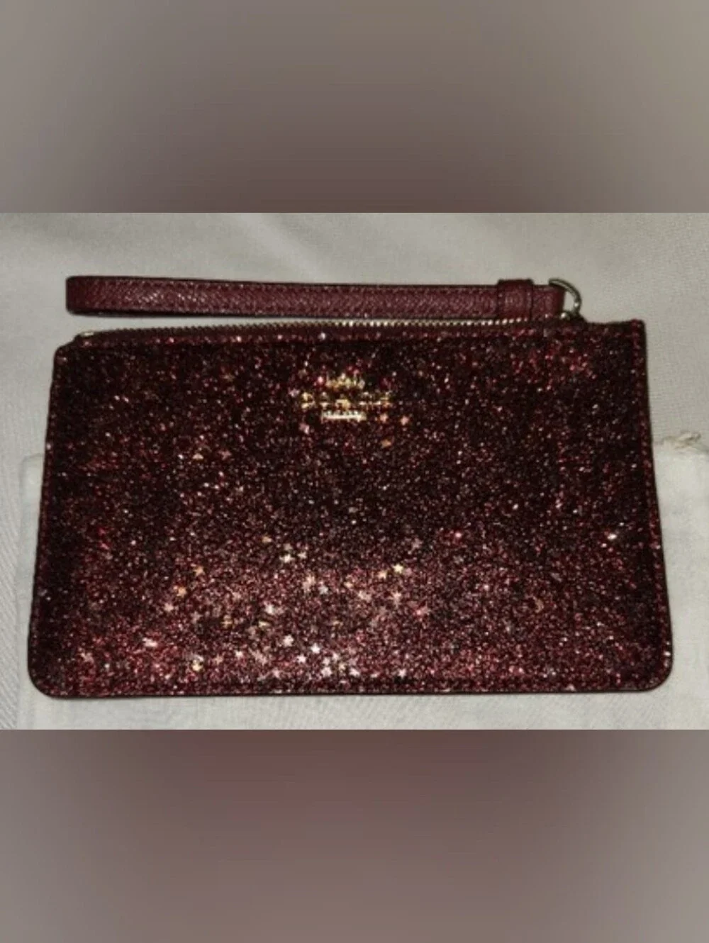 Coach Burgundy Glitter STAR Wristlet Sparkle Zip Clutch Pouch